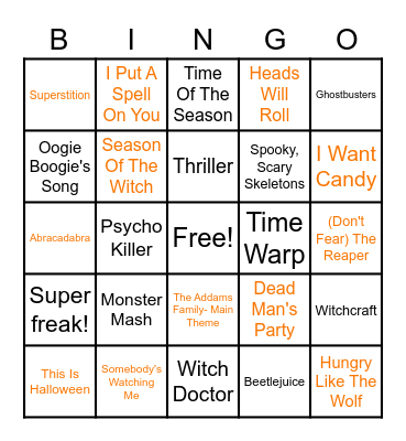 Halloween Music Bingo Card