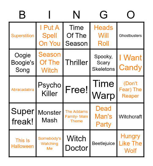 Halloween Music Bingo Card