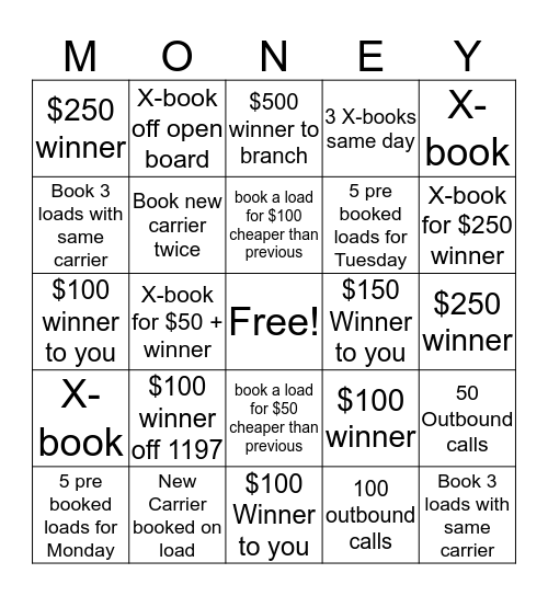 Make Money Bingo Card