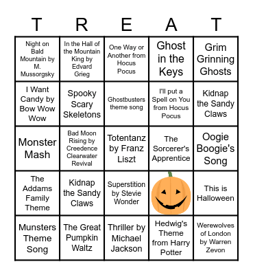 Halloween Music Bingo Card