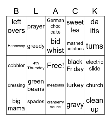Our Thanksgiving Edition Bingo Card