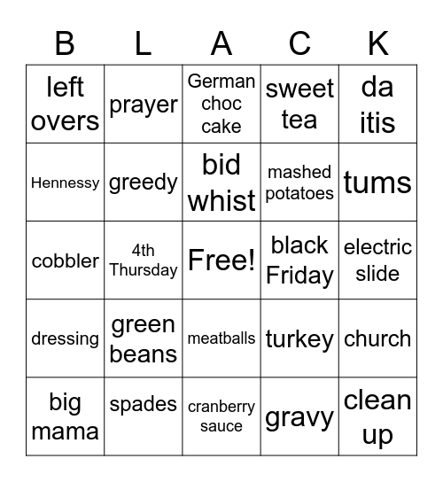Our Thanksgiving Edition Bingo Card