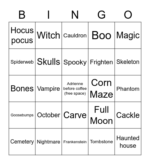 All Things (Mostly) Spooky! Bingo Card