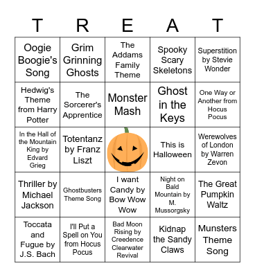 Halloween Music Bingo Card