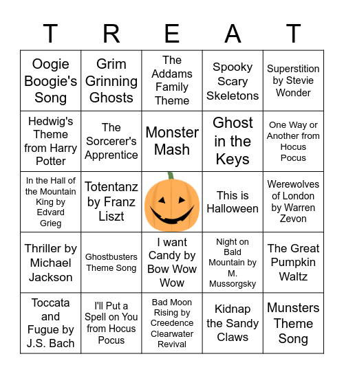 Halloween Music Bingo Card