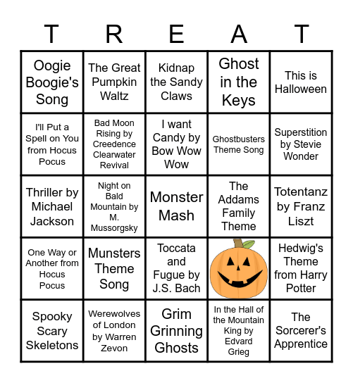 Halloween Music Bingo Card