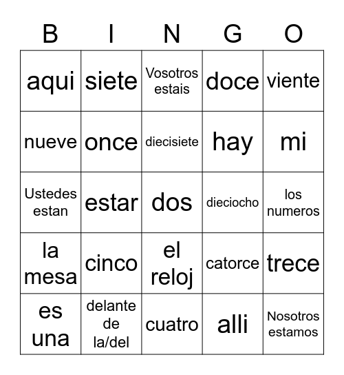 FOVA Lesson 9 Bingo Card