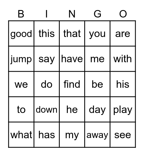 High Frequency Words Lessons 6-10 Bingo Card