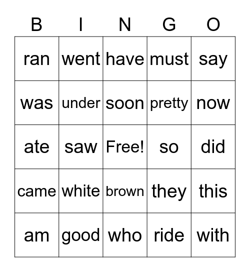 Dolch Word List - Primer Bingo Card