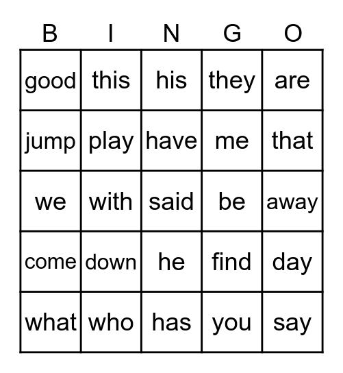 High Frequency Word Bingo-Lessons 6-10 Bingo Card