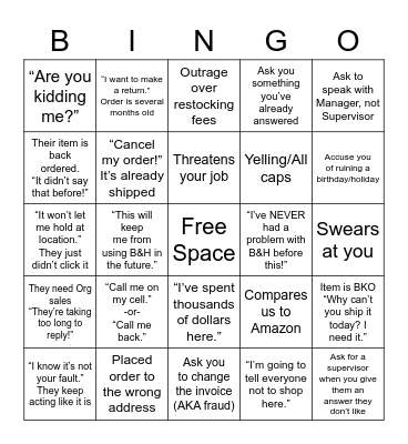 Customer Bingo Card