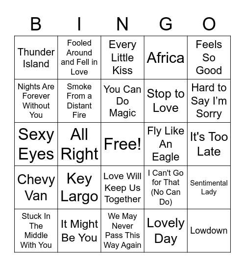 Yacht Rock 04 Bingo Card