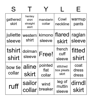 Style Bingo Card