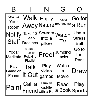 Anger Skills Bingo Card