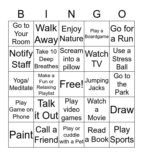 Anger Skills Bingo Card