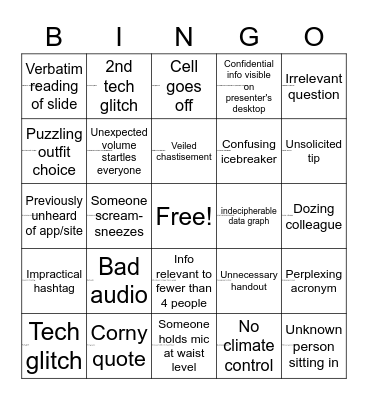 Staff Meeting Bingo Card