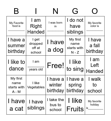 YMCA Board Game Night BINGO Card