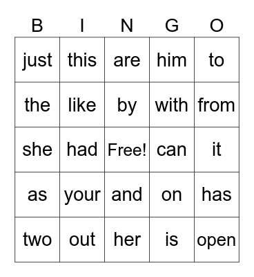 Halloween Sight Word Bingo Card