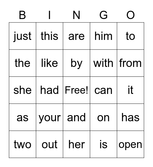 Halloween Sight Word Bingo Card