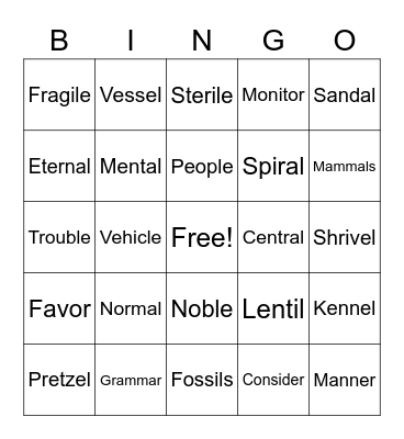 Untitled Bingo Card