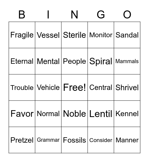 Untitled Bingo Card