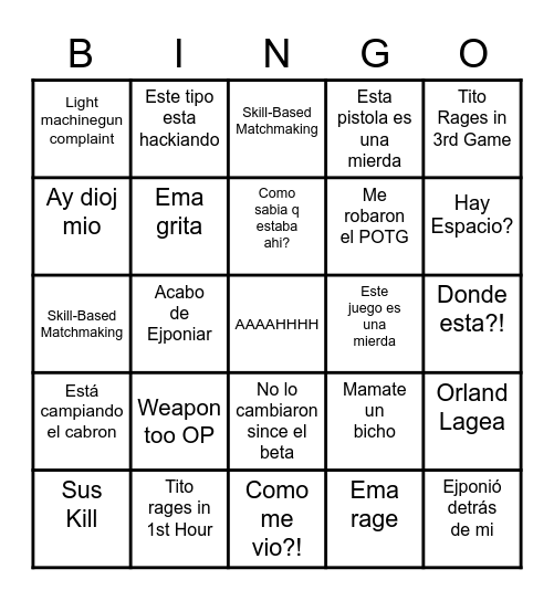 Day One COD Bingo Card