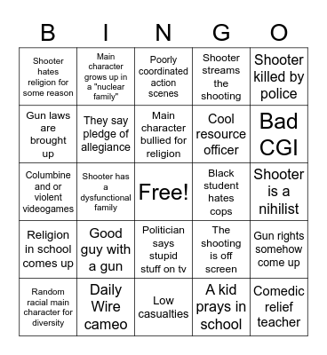 School Shooter Bingo Card