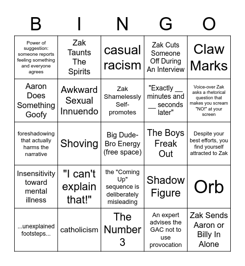 Ghost Adventures Bingo Card