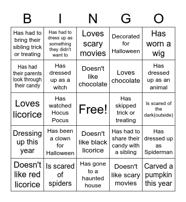 Halloween Find the Person Bingo Card