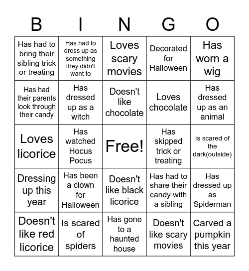 Halloween Find the Person Bingo Card