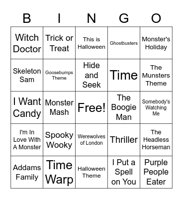 Halloween Music Bingo Card