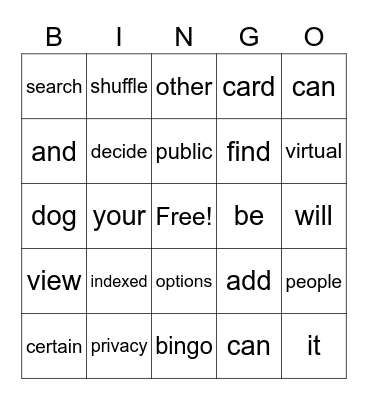 Practice Bingo Card