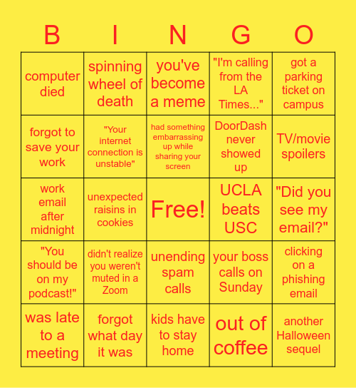 USC Spooktacular Bingo Card