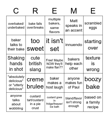 Custard Week 2022 Bingo Card
