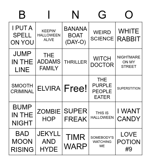 HALLOWEEN HITS Bingo Card