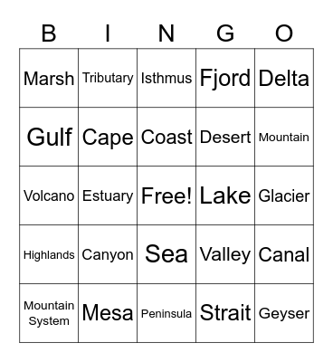 Western Hemisphere Geography Bingo Card