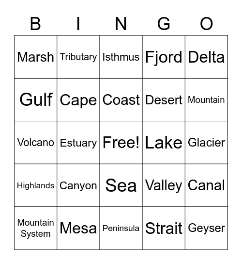 Western Hemisphere Geography Bingo Card