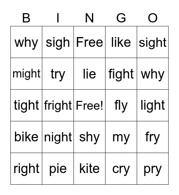 long i Bingo Card