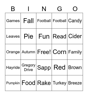 Fall Festival Bingo Card