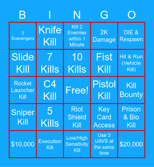 Warzone Bingo Card