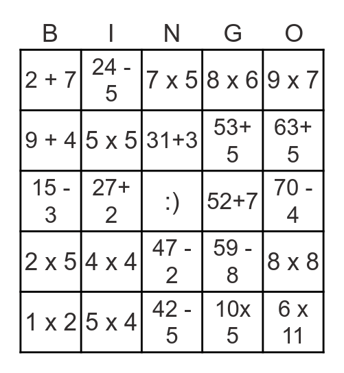 Bingo de Matemáticas Bingo Card