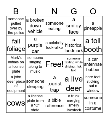 Florida Road Trip Bingo! Bingo Card