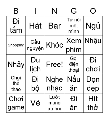 Giải toả căng thẳng Bingo Card