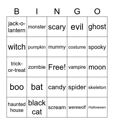 Halloween Bingo Card