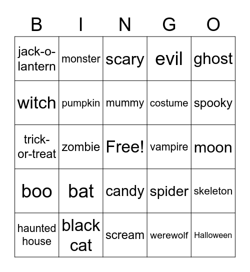 Halloween Bingo Card