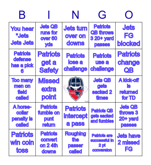 Patriots Bingo Card