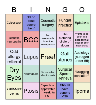 Health Care Bingo Card