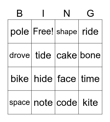 Phonics-a_e/i_e/o_e Bingo Card