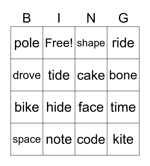 Phonics-a_e/i_e/o_e Bingo Card