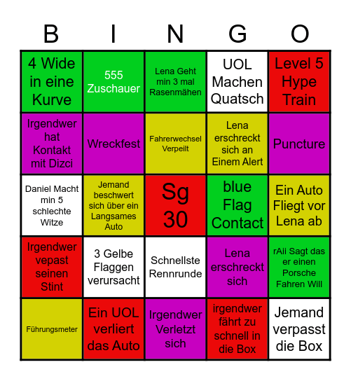 Lena 25h Rennen Bingo Card